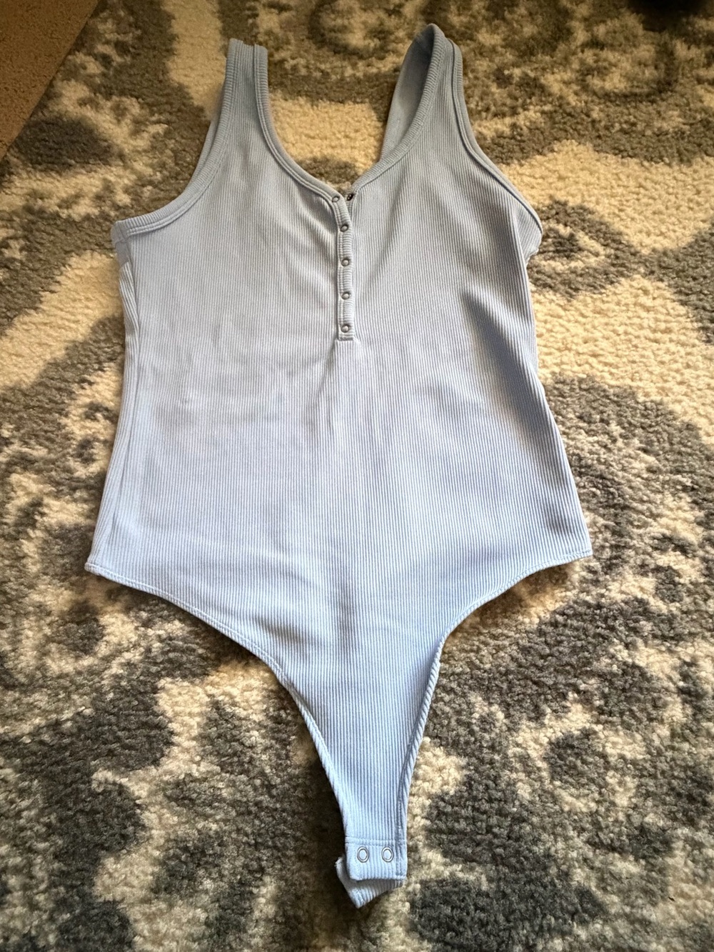aerie Light Blue Ribbed Button-Front Bodysuit